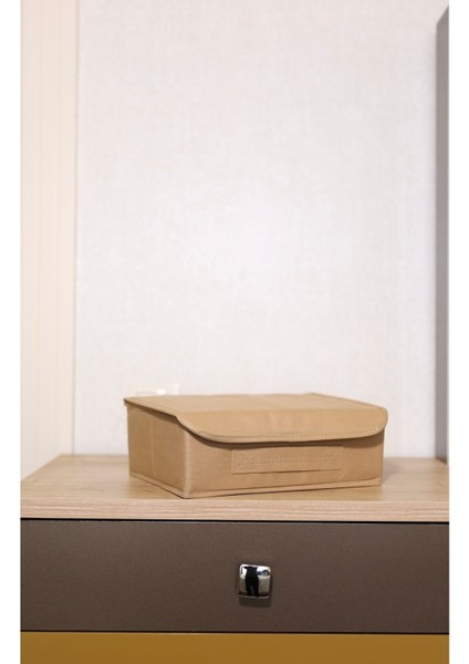 Bej Kapaklı Saklama Kutusu, Düzenleyici ve Katlanabilir 30X23X11 cm modelleri