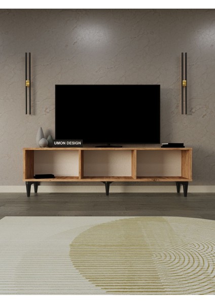 Line Tv Ünitesi 150 cm Üç Kapaklı Mdf Kapak Raflı Ayaklı Tv Sehpası indirimleri