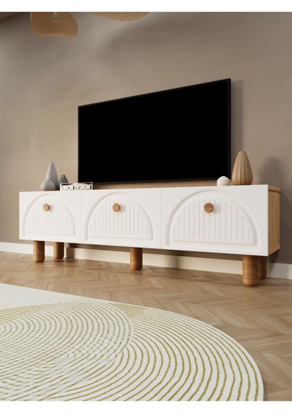 Bohem Tv Ünitesi 150 cm Üç Kapaklı Mdf Kapak Raflı Ayaklı Tv Sehpası