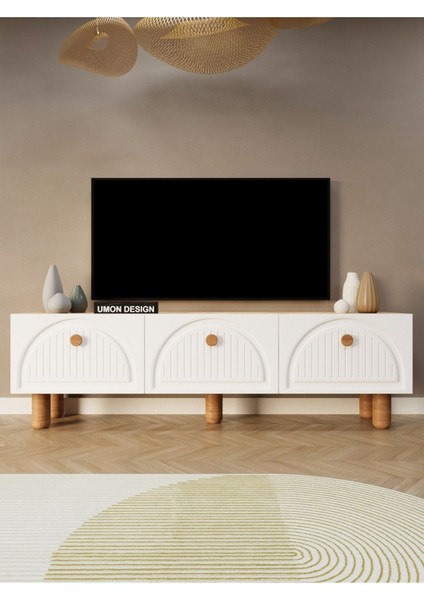 Bohem Tv Ünitesi 150 cm Üç Kapaklı Mdf Kapak Raflı Ayaklı Tv Sehpası modelleri