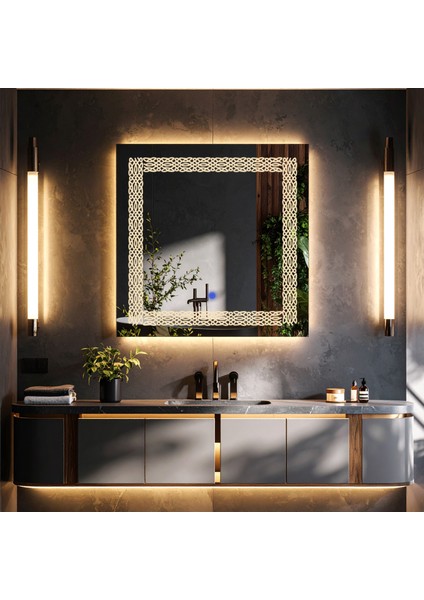 Dorein Günışığı Led'li Lazer Kumlamalı Lavabo & Banyo Aynası (Dokunmatik Sensörlü)