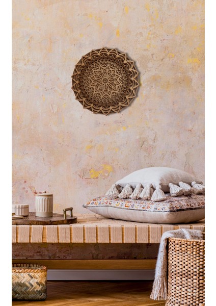 Duvar Dekorasyon "Ruhsal Mandala" Ham Ahşap Çok Katmanlı Bohem ve Iskandinav Ev Tasarımlar Için Mükemmel Duvar Süsü fırsatları