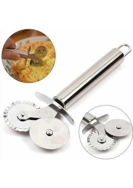 Çift Başlıklı Metal Pizza Kesici ve Hamur Ruleti, Renkli, Dayanıklı, Pratik Kullanım modelleri
