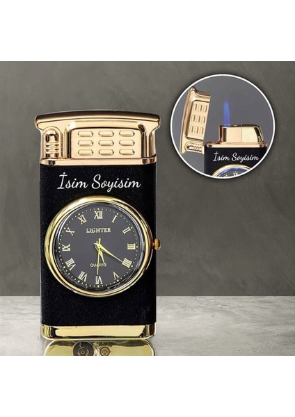 Kişiye Özel Işıklı Saatli Siyah Renk Çakmak fiyatları