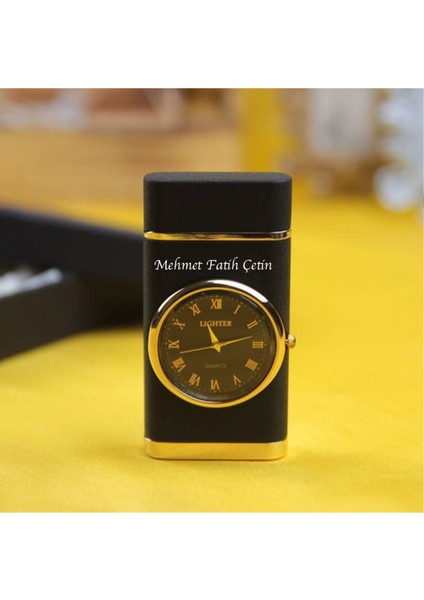 Kişiye Özel Işıklı Saatli Siyah Renk Çakmak modelleri