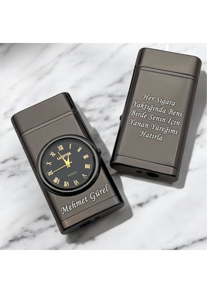 Kişiye Özel Çift Yön Baskı Turbo Jet Işıklı Saatli Çakmak -Kutulu ve Hediye Paketinde fırsatları