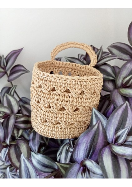 Ekru Çok Amaçlı Kağıt Ip Sepet, 10 cm Kaktüs ve Çiçek Saksılığı