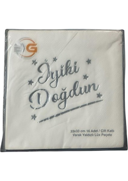 Yaldızlı Beyaz Üzeri Gümüş Iyi Ki Doğdun Peçete