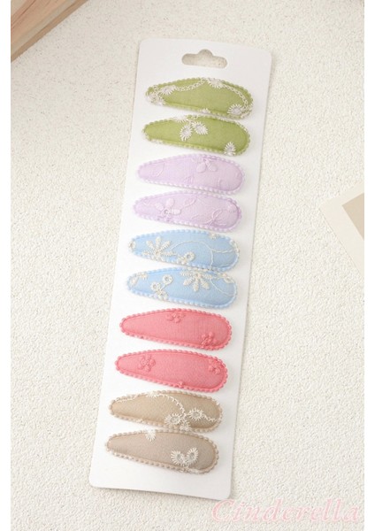 10'lu Özel Seri Nakışlı Çiçekli Model Çocuk Çıt Çıt Toka Seti - Kız Bebek Çıtçıt Saç Toka Model-10