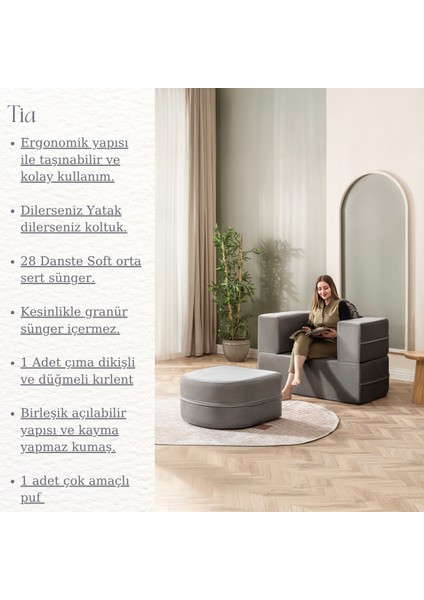 Tia Tekli Koltuk & Puf Özellikli & Açılabilir & Tek Kişik Tv Koltuk & Yataklı & Antrasit modelleri