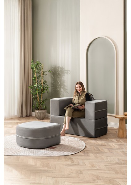 Tia Tekli Koltuk & Puf Özellikli & Açılabilir & Tek Kişik Tv Koltuk & Yataklı & Antrasit