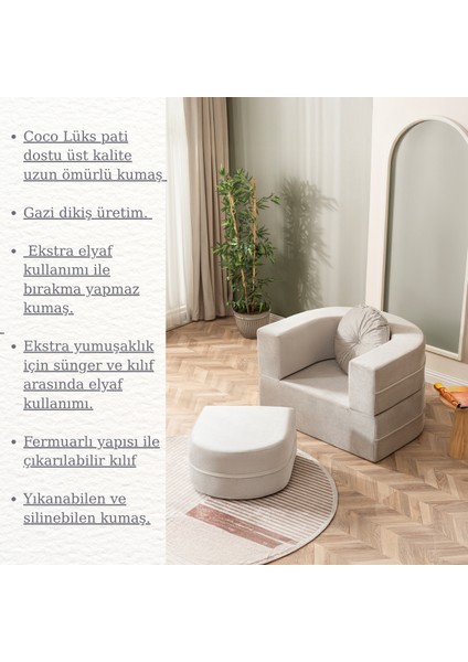 Tia Tekli Koltuk & Puf Özellikli & Açılabilir & Tek Kişik Tv Koltuk & Yataklı & Krem fiyatları