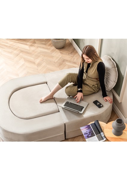 Tia Tekli Koltuk & Puf Özellikli & Açılabilir & Tek Kişik Tv Koltuk & Yataklı & Krem fırsatları