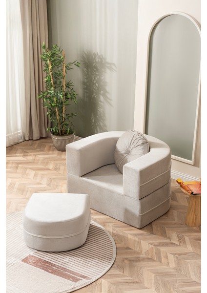 Tia Tekli Koltuk & Puf Özellikli & Açılabilir & Tek Kişik Tv Koltuk & Yataklı & Krem