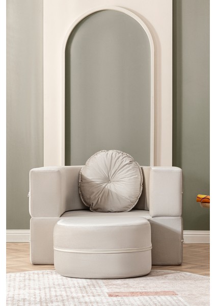 Tia Tekli Koltuk & Puf Özellikli & Açılabilir & Tek Kişik Tv Koltuk & Yataklı & Krem