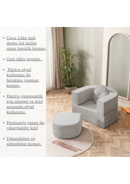 Tia Tekli Koltuk & Puf Özellikli & Açılabilir & Tek Kişik Tv Koltuk & Yataklı & Gri