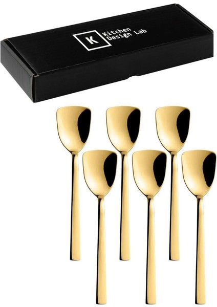 Lüks Gold Renk Paslanmaz Çelik, Kutulu, 6'lı Dondurma Kaşığı ve Tatlı Kaşığı modelleri