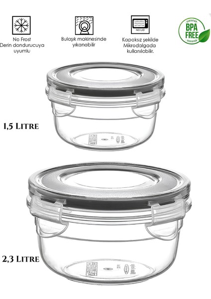 Büyük Boy 2'li Plastik Saklama Kabı Seti, 1,5 Lt ve 2,3 Lt, Sızdırmaz, Hava Almaz