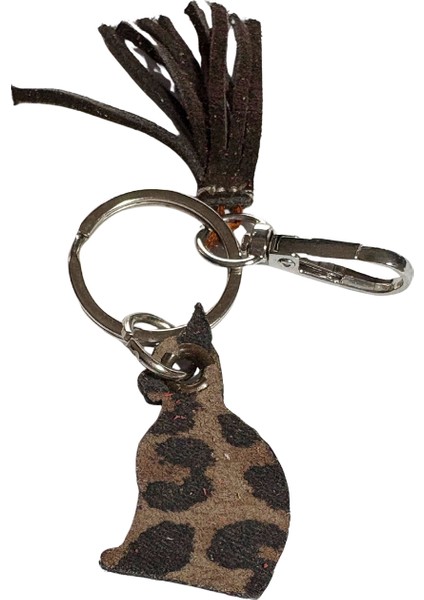 Mini Kedi , Leopar Hakiki Deri , Kahverengi Deri Püsküllü Mini Anahtarlık , Çanta Süsü ,bag Charm fırsatları