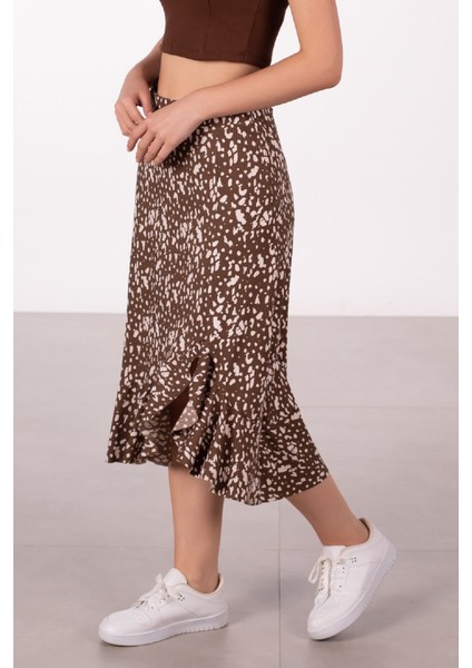 Beli Lastikli Desenli Etek Ucu Fırfırlı Midi Etek fiyatları