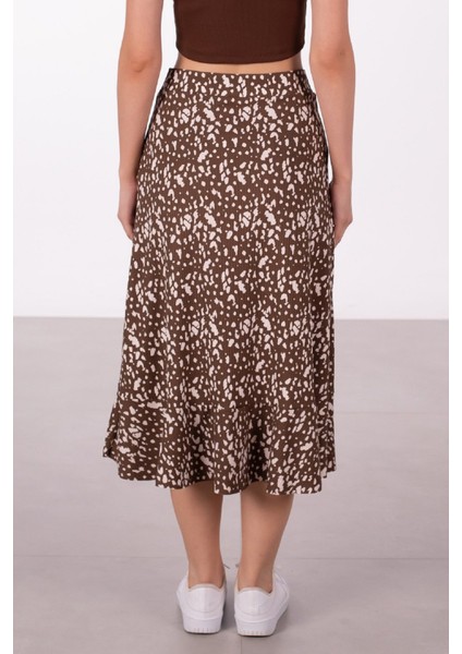 Beli Lastikli Desenli Etek Ucu Fırfırlı Midi Etek fırsatları