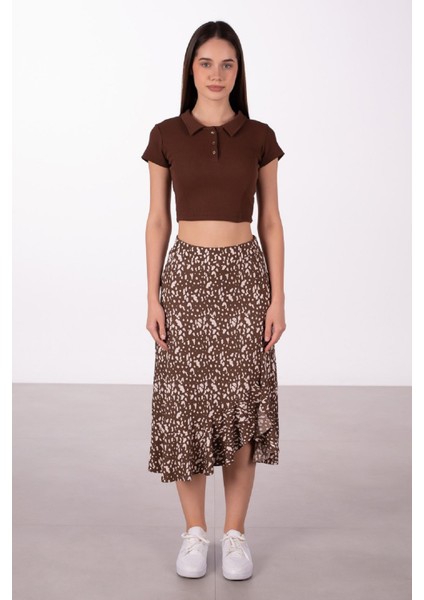 Beli Lastikli Desenli Etek Ucu Fırfırlı Midi Etek indirimleri
