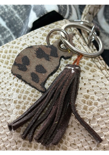 Mini Kedi , Leopar Hakiki Deri , Kahverengi Deri Püsküllü Mini Anahtarlık , Çanta Süsü ,bag Charm indirimleri