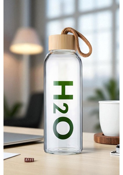 Cam Matara - 800 ml Bambu Kapaklı Borosilikat Cam Matara - Ofis Matarası 721961