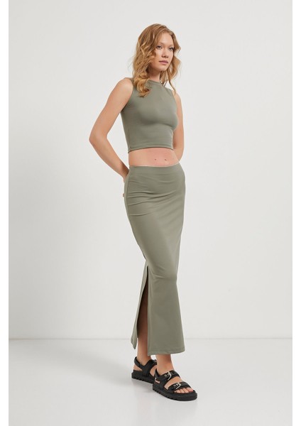 Beli Lastikli Yanı Yırtmaçlı Premium Süper Likralı Soft Uzun Etek