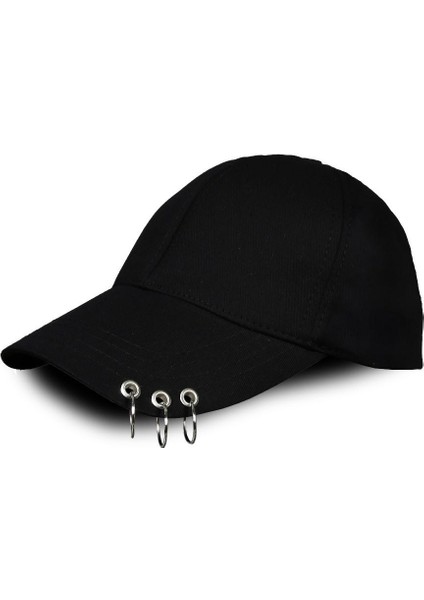 Siyah 3 Halkalı Piercing Kep Şapka