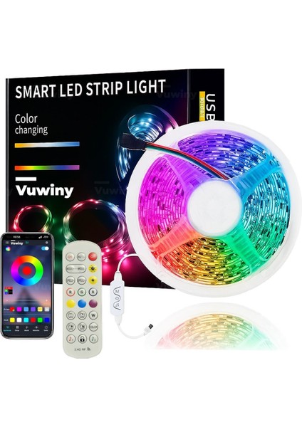 Mobil Uygulamalı Sese Duyarlı Rgb-Ic Adreslenebilir Akıllı USB Ambiyans LED Şerit (5V - 5 Metre)