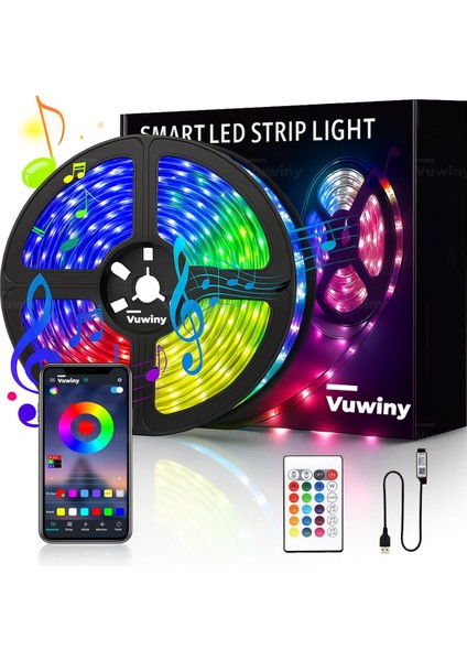 Mobil Uygulamalı Sese Duyarlı Rgb Akıllı USB Siyah Silikon Kaplamalı LED Şerit (5V - 5 Metre)