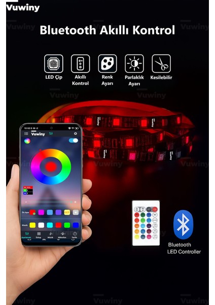Mobil Uygulamalı Sese Duyarlı Rgb Akıllı USB Siyah Silikon Kaplamalı LED Şerit (5V - 5 Metre) fiyatları