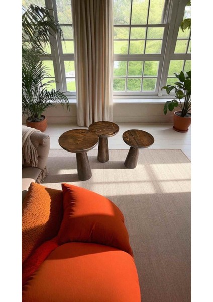 3’lü Ceviz Renk Ahşap Mantar Sehpa Takımı - Yan Sehpa Seti fiyatları