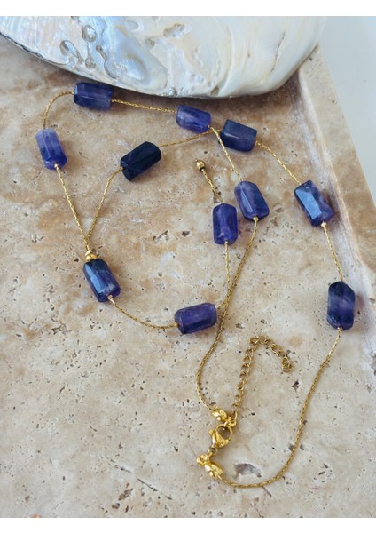 Çelik Zincirli Ametist Doğaltaş Kolye modelleri