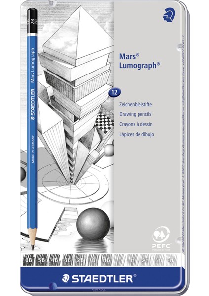 & WizDesign 100 G12 Mars Lumograph Kurşunkalem 12'li Metal Kutuda
