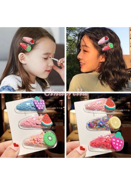 4'lü Şeffaf Içi Mini Kalp Dolgulu Karışık Meyve Figürlü Çıtçıt Toka Seti - Renkli Çıt Çıt Saç Tokası