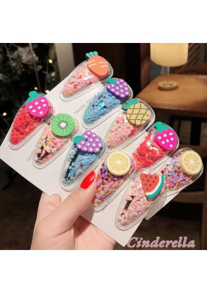 4'lü Şeffaf Içi Mini Kalp Dolgulu Karışık Meyve Figürlü Çıtçıt Toka Seti - Renkli Çıt Çıt Saç Tokası modelleri