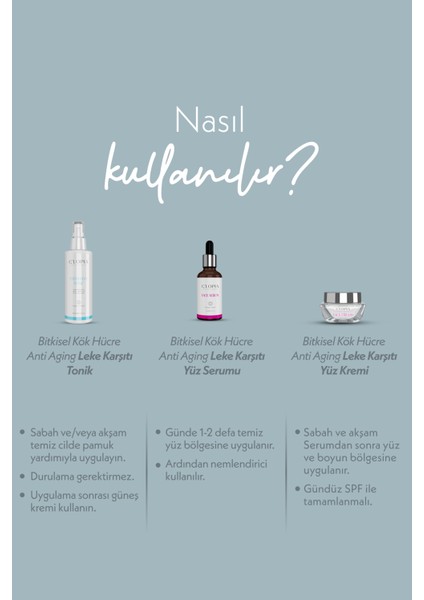 Leke Karşıtı ve Antiaging Bitkisel Kök Hücre Cilt Bakım Seti Hyaluronik Asit, Kolajen, Niacinamide indirimleri