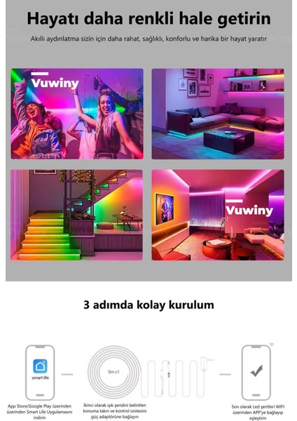 App Sese Duyarlı Wıfı Özellikli IP67 Rgb-Ic Yüksek Parlaklık Ambiyans Akıllı LED Şerit (5 METRE-12V) fiyatları