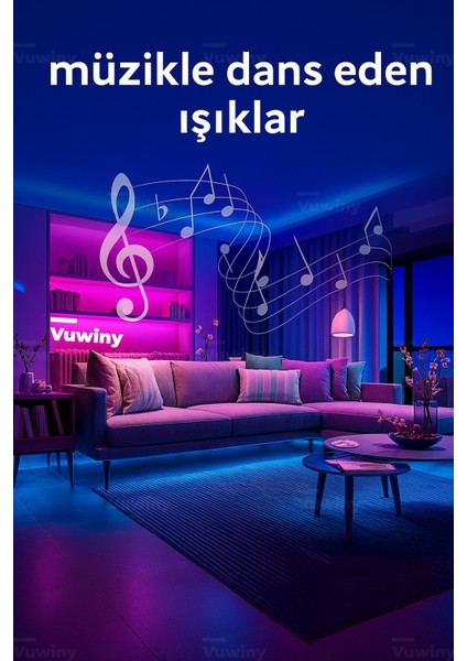App Sese Duyarlı Wıfı Özellikli IP67 Rgb-Ic Yüksek Parlaklık Ambiyans Akıllı LED Şerit (5 METRE-12V) modelleri