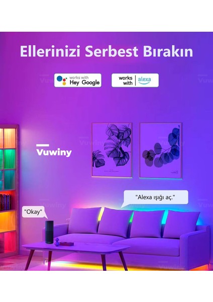 App Sese Duyarlı Wıfı Özellikli IP67 Rgb-Ic Yüksek Parlaklık Ambiyans Akıllı LED Şerit (5 METRE-12V)