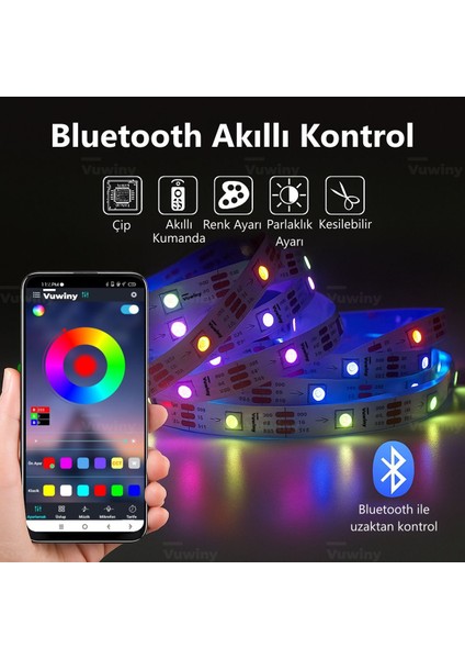 Mobil Uygulamalı Sese Duyarlı Rgb-Ic Adreslenebilir Akıllı USB Ambiyans LED Şerit (5V - 5 Metre) fiyatları