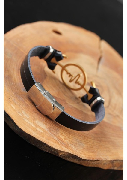 Gold Renk Metal Nabız Tasarım Siyah Renk Deri Erkek Bileklik fiyatları