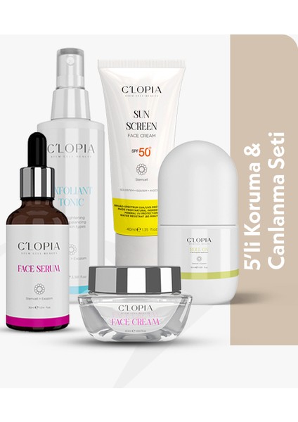 5’li Koruma & Canlanma Seti | Anti-Aging Leke Karşıtı Bitkisel Kök Hücre Bakımı