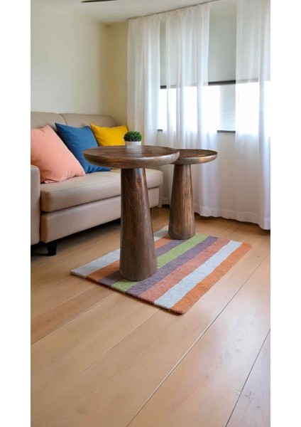 Modern Tarz 2’li Ahşap Mantar Sehpa – Ceviz Renkli Yan Sehpa