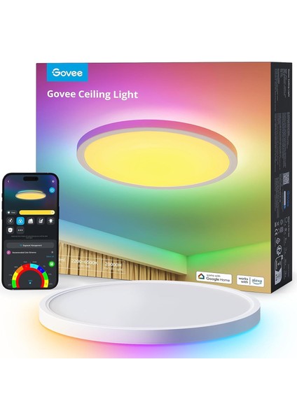 Akıllı Rgbıc LED Tavan Lambası 30CM - 2400LM, Alexa & Google Asistan Uyumlu, Rgbww Renkli Aydınlatma, 16M Renk, Ayarlanabilir Işık, Uygulama Kontrollü