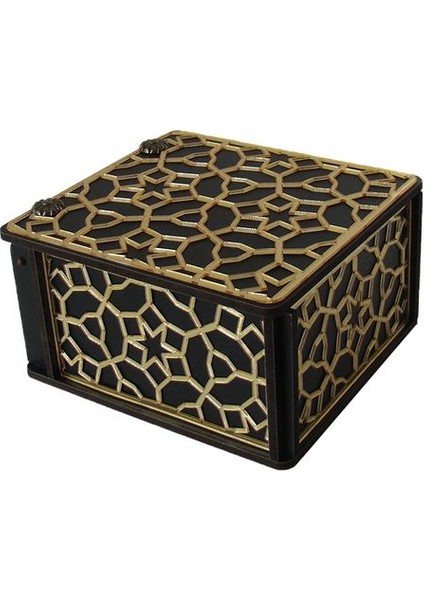 Ahşap ve Gold Pleksi Detaylı Takı, Saat ve Kol Düğmesi Kutusu Siyah