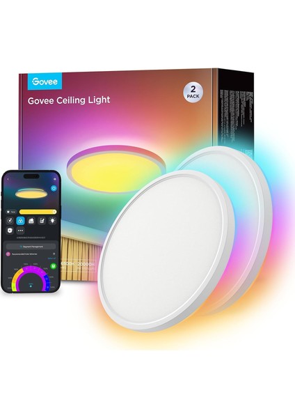 Akıllı Rgbıc LED Tavan Lambası 30CM - 2400LM, Alexa & Google Asistan Uyumlu, Rgbww Renkli Aydınlatma, 16M Renk, Ayarlanabilir Işık, Uygulama Kontrollü