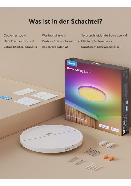 Akıllı Rgbıc LED Tavan Lambası 30CM - 2400LM, Alexa & Google Asistan Uyumlu, Rgbww Renkli Aydınlatma, 16M Renk, Ayarlanabilir Işık, Uygulama Kontrollü fırsatları